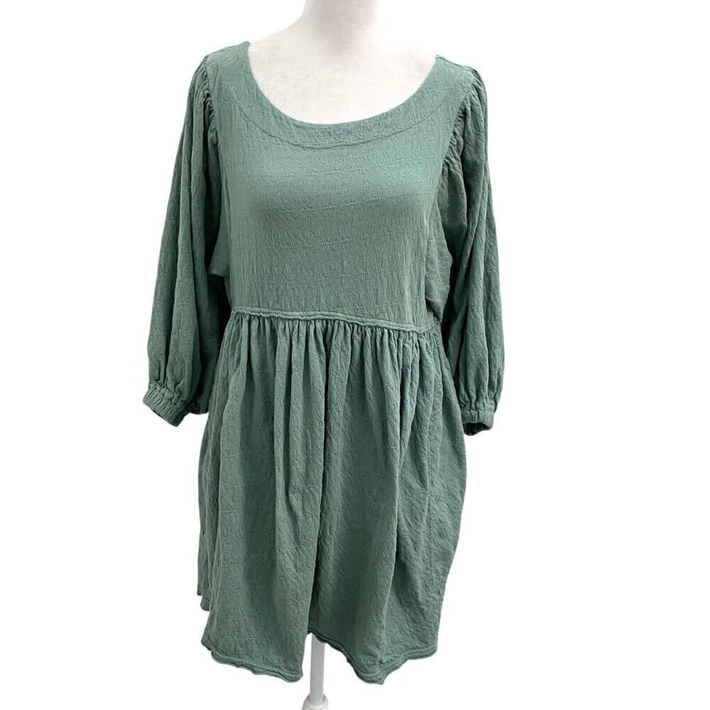 Free People A-Line Relaxed Babydoll Dress Slouchy Sleeve Gauze Green size XS